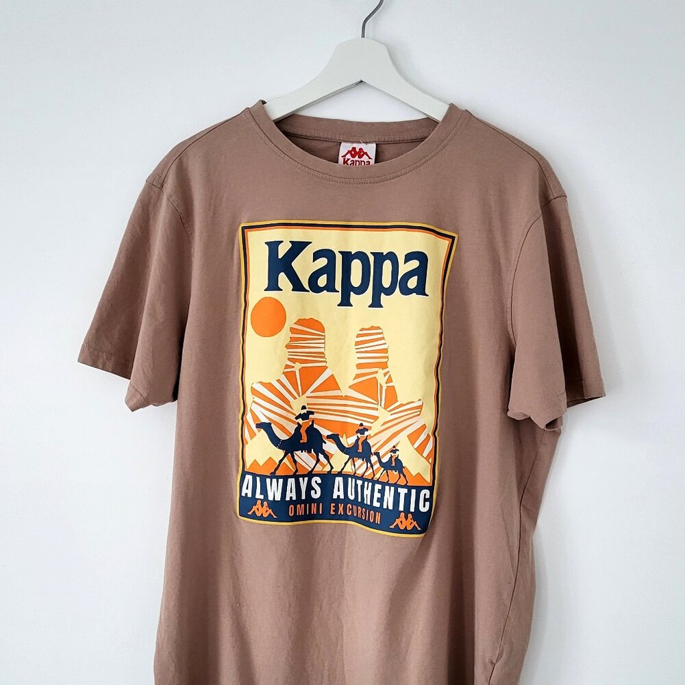 Kappa Graphic T-Shirt XL Brown Desert Camel Print “Always Authentic” Streetwear